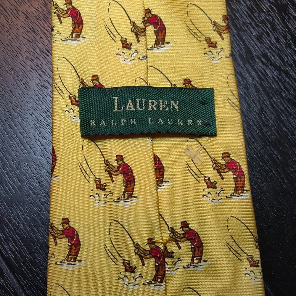 Lauren Ralph Lauren 100% Silk Fisherman Tie Yellow